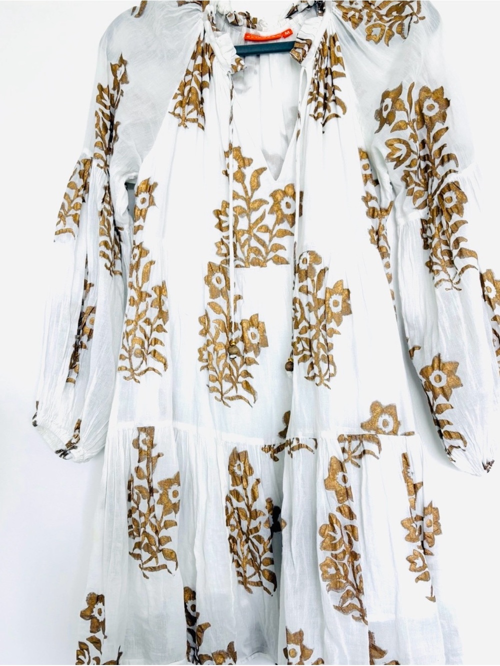 Oliphant White Tiered Dress with metallic  Floral Print